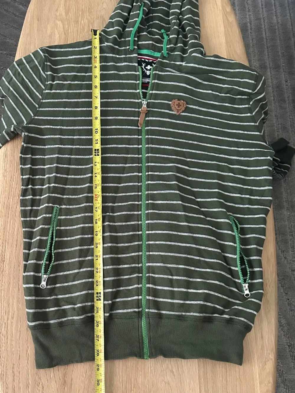 Men's ALPRAUSCH - Olive Green / White Striped Zip Hoody - Size XL - Picture 16 of 16